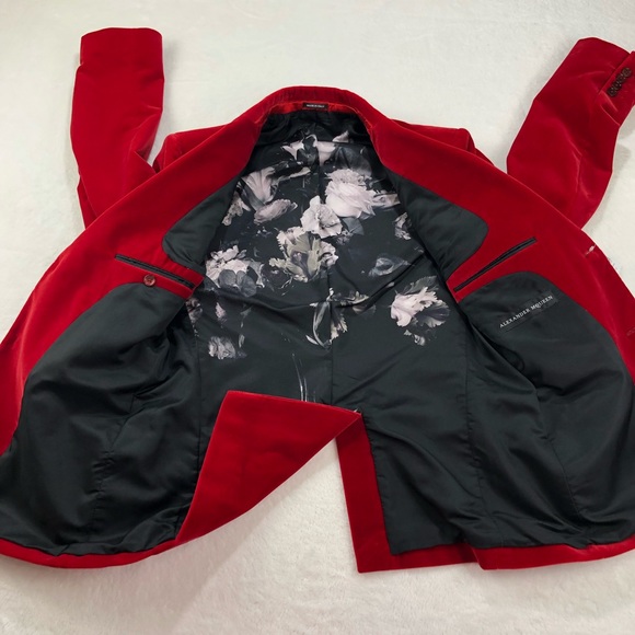 Alexander Mcqueen Velvet Blazer Jacket Red Sz 38R - Picture 4 of 8